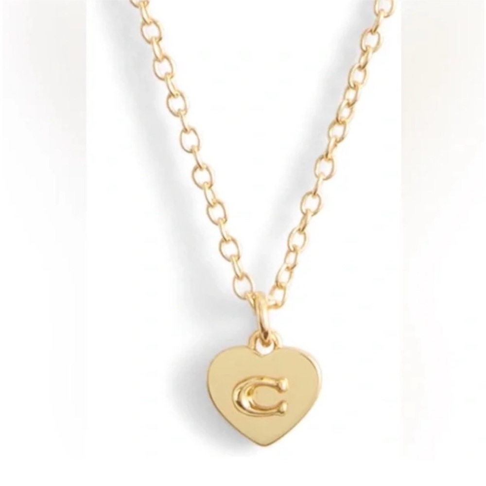 Coach Gold Heart Pendant Necklace Signature C Charm NWT Designer Jewelry - Picture 2 of 7